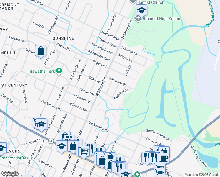 map of restaurants, bars, coffee shops, grocery stores, and more near 406 North Lovell Avenue in Chattanooga