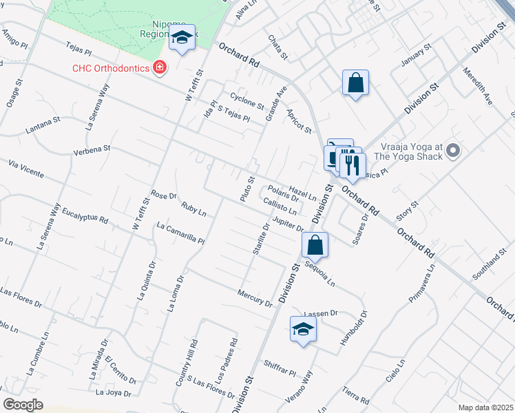 map of restaurants, bars, coffee shops, grocery stores, and more near 361 Jupiter Drive in Nipomo