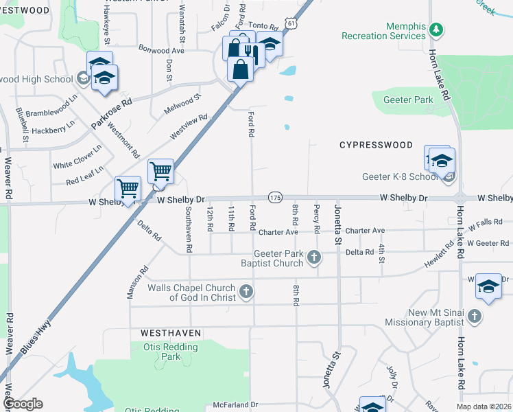 map of restaurants, bars, coffee shops, grocery stores, and more near 507 West Shelby Drive in Memphis