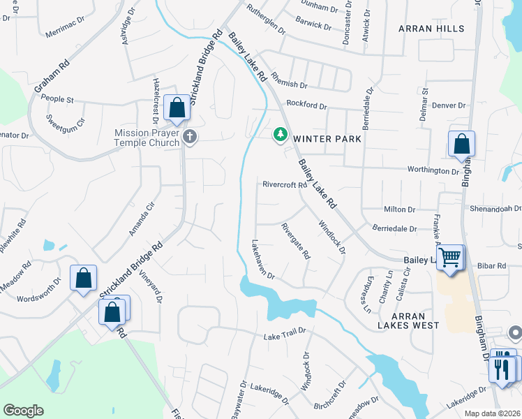 map of restaurants, bars, coffee shops, grocery stores, and more near 5917 Lake Terrace Court in Fayetteville