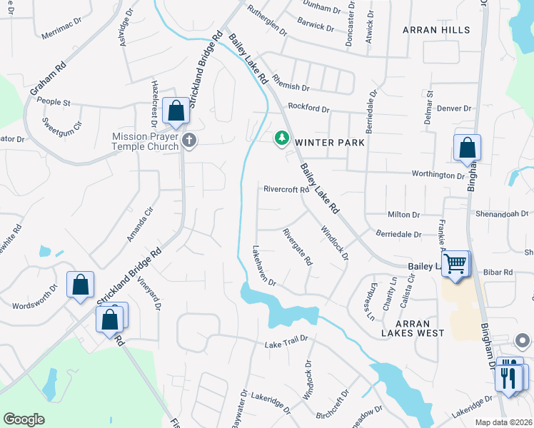 map of restaurants, bars, coffee shops, grocery stores, and more near 5917 Lake Terrace Court in Fayetteville