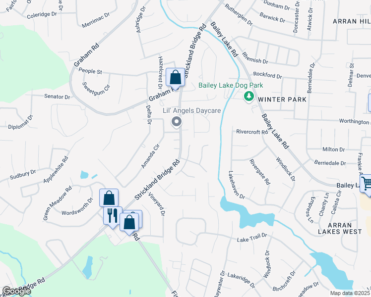 map of restaurants, bars, coffee shops, grocery stores, and more near 2210 Foster Gwin Lane in Fayetteville