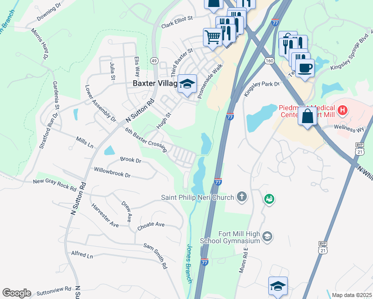 map of restaurants, bars, coffee shops, grocery stores, and more near 927 Lyndley Drive in Fort Mill