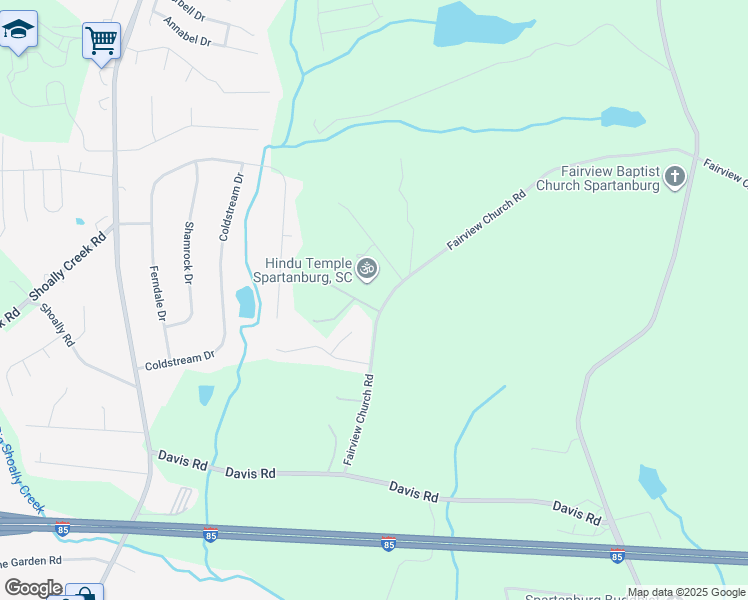 map of restaurants, bars, coffee shops, grocery stores, and more near 1150 Fairview Church Road in Spartanburg