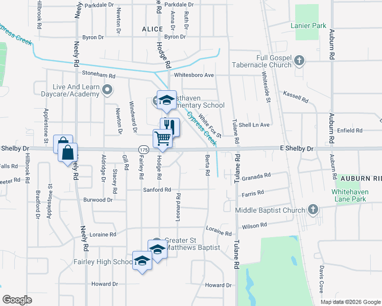 map of restaurants, bars, coffee shops, grocery stores, and more near 535 Tennessee 175 in Memphis