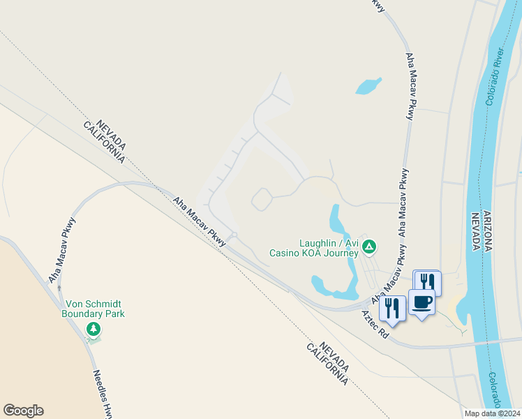 map of restaurants, bars, coffee shops, grocery stores, and more near 1446 Palm Drive in Laughlin