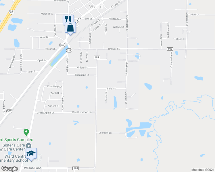 map of restaurants, bars, coffee shops, grocery stores, and more near 90 Sally Street in Ward