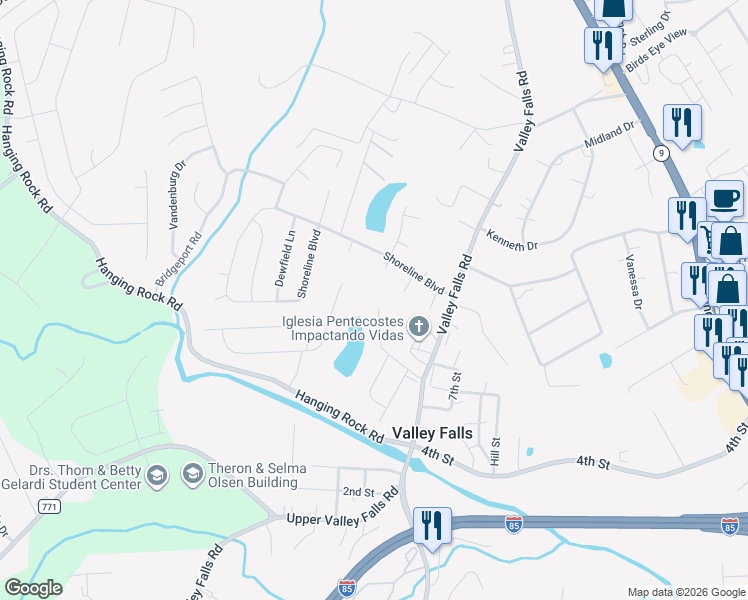 map of restaurants, bars, coffee shops, grocery stores, and more near 966 Deepwood Court in Boiling Springs