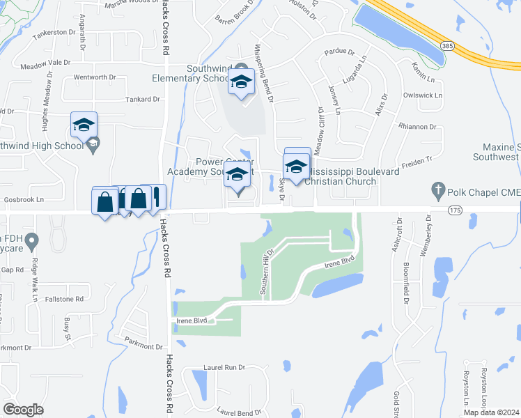 map of restaurants, bars, coffee shops, grocery stores, and more near 8204 Tennessee 175 in Memphis