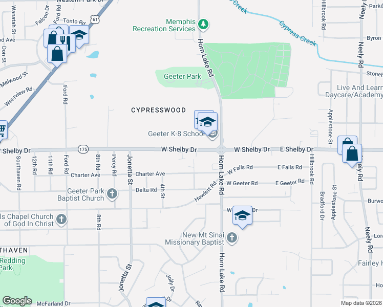 map of restaurants, bars, coffee shops, grocery stores, and more near 203 West Shelby Drive in Memphis