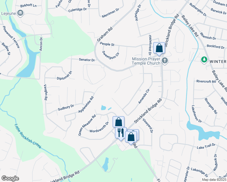 map of restaurants, bars, coffee shops, grocery stores, and more near 6538 Sprucewood Road in Fayetteville