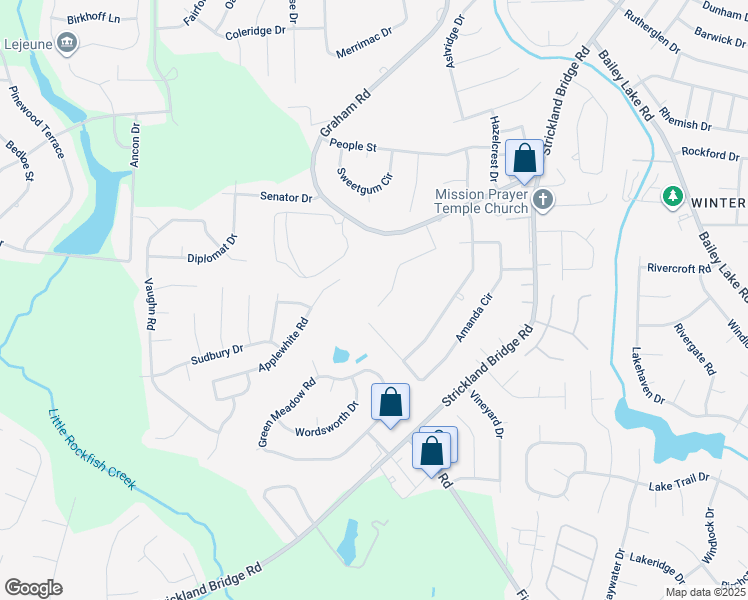 map of restaurants, bars, coffee shops, grocery stores, and more near 6538 Sprucewood Road in Fayetteville