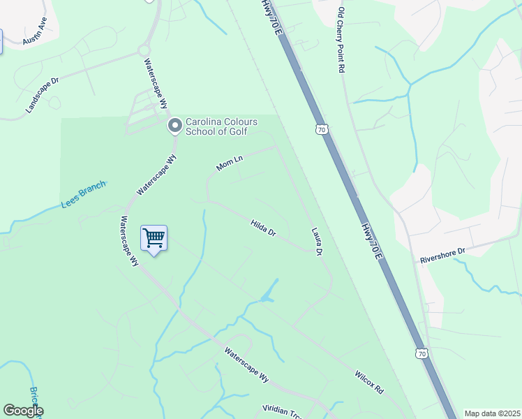 map of restaurants, bars, coffee shops, grocery stores, and more near 124 Hilda Drive in New Bern