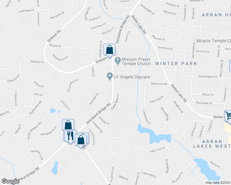 map of restaurants, bars, coffee shops, grocery stores, and more near 2206 Foster Gwin Lane in Fayetteville
