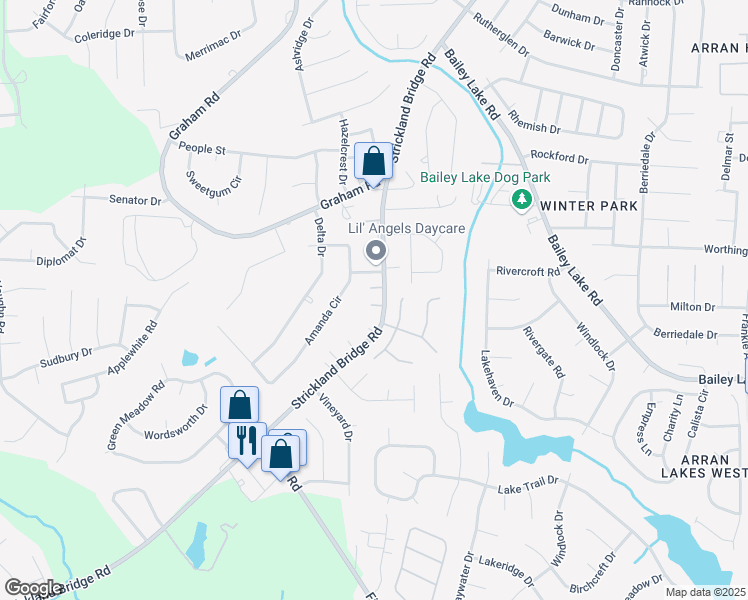 map of restaurants, bars, coffee shops, grocery stores, and more near 6400 Ezras Court in Fayetteville
