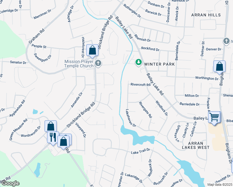 map of restaurants, bars, coffee shops, grocery stores, and more near 6313 Lakehaven Drive in Fayetteville