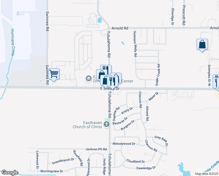 map of restaurants, bars, coffee shops, grocery stores, and more near E Shelby Dr & Tchulahoma Rd in Memphis