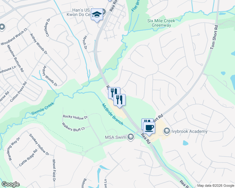map of restaurants, bars, coffee shops, grocery stores, and more near 9107 Dartington Lane in Waxhaw