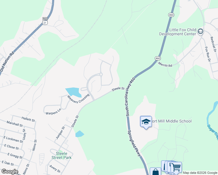 map of restaurants, bars, coffee shops, grocery stores, and more near 306 Sugar Creek Crossing in Fort Mill