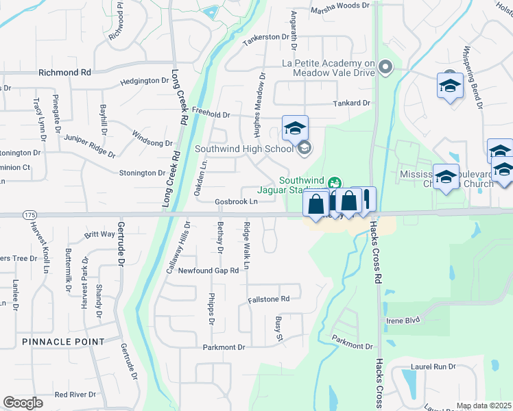 map of restaurants, bars, coffee shops, grocery stores, and more near 4696 Ridge Walk Lane in Memphis