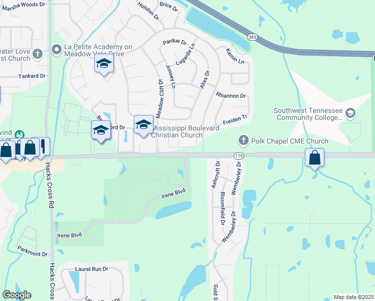 map of restaurants, bars, coffee shops, grocery stores, and more near 8377-8405 E Shelby Dr in Memphis