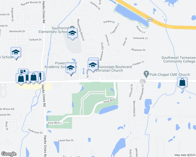 map of restaurants, bars, coffee shops, grocery stores, and more near 4663 Meadow Cliff Drive in Memphis