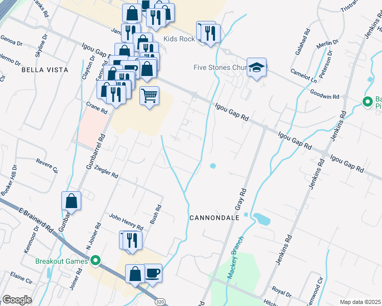 map of restaurants, bars, coffee shops, grocery stores, and more near 1915 Cannondale Loop in Chattanooga