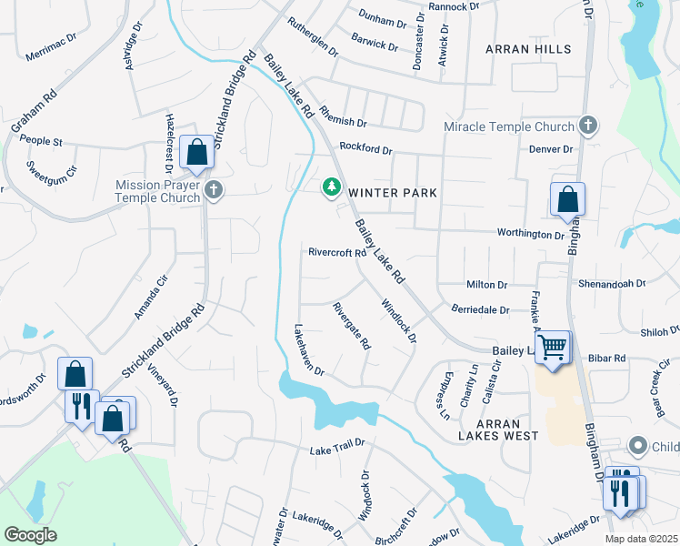 map of restaurants, bars, coffee shops, grocery stores, and more near 5900 Lake Terrace Court in Fayetteville