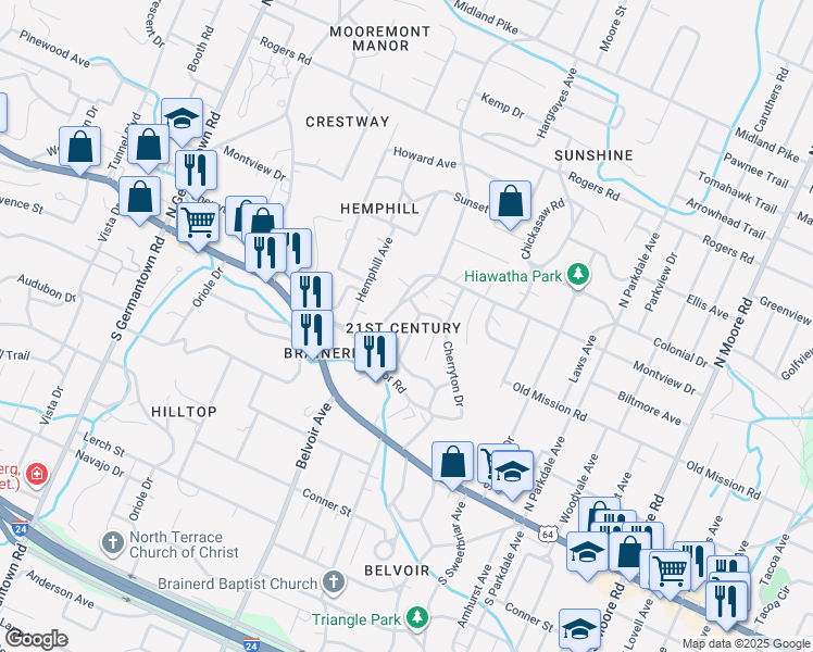 map of restaurants, bars, coffee shops, grocery stores, and more near 139 Hollyberry Lane in Chattanooga