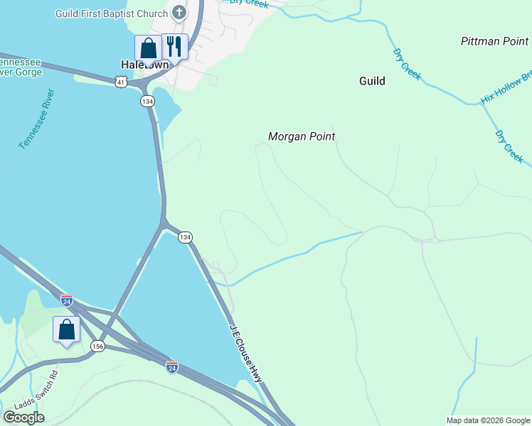 map of restaurants, bars, coffee shops, grocery stores, and more near 195 Whiteside Loop in Guild