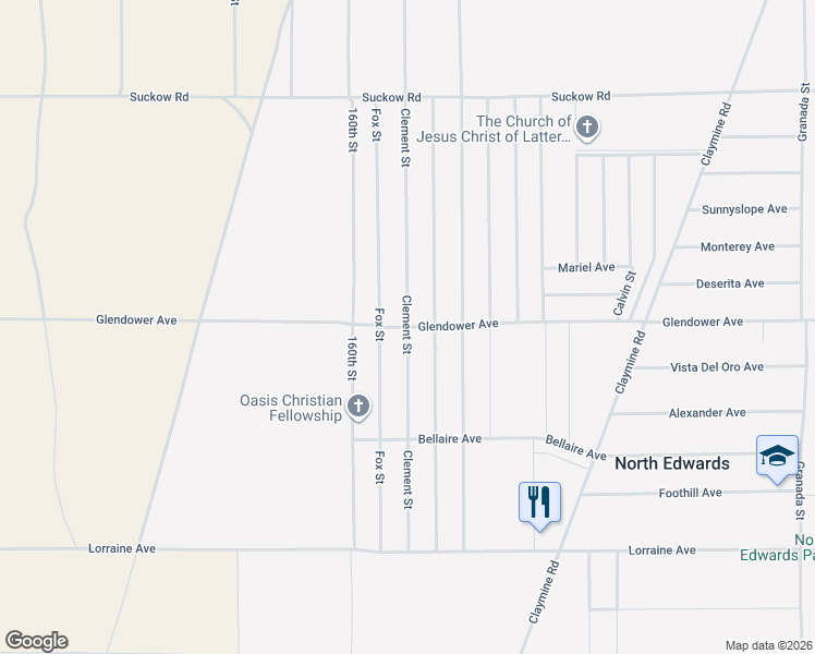 map of restaurants, bars, coffee shops, grocery stores, and more near Clement Street in North Edwards