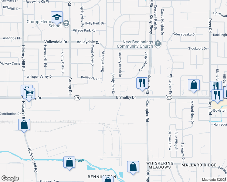map of restaurants, bars, coffee shops, grocery stores, and more near 4668 Sandy Park Drive in Memphis