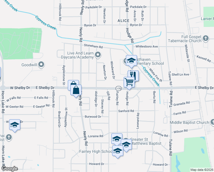 map of restaurants, bars, coffee shops, grocery stores, and more near 4686 Gill Road in Memphis
