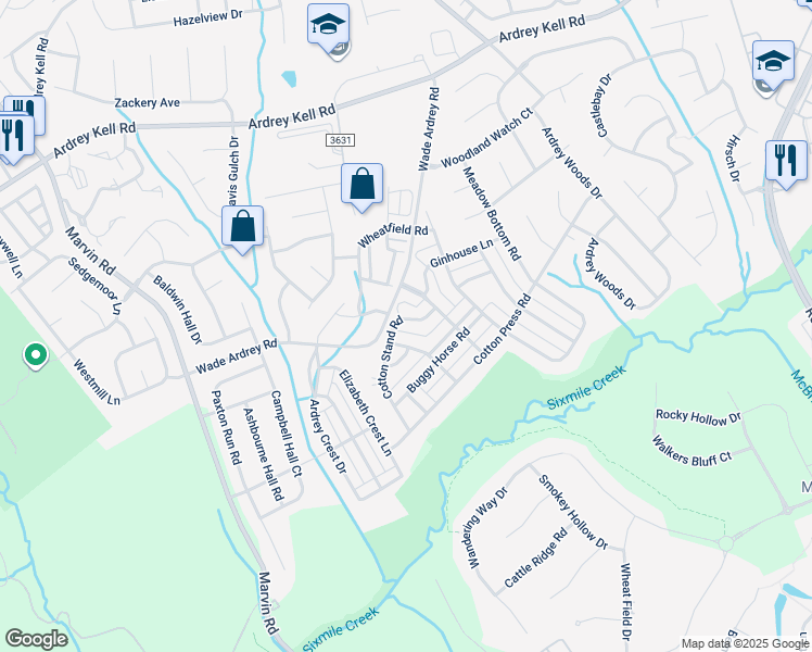 map of restaurants, bars, coffee shops, grocery stores, and more near 9531 Cotton Stand Road in Charlotte