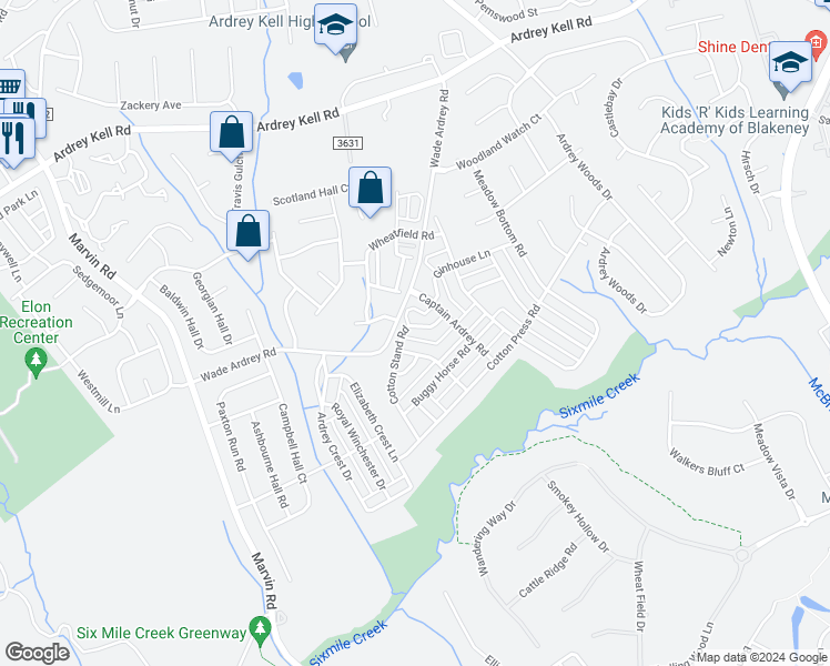 map of restaurants, bars, coffee shops, grocery stores, and more near 9531 Cotton Stand Road in Charlotte