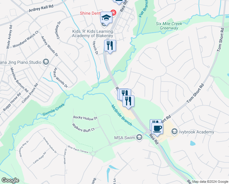 map of restaurants, bars, coffee shops, grocery stores, and more near Heathbrook Lane in Union County