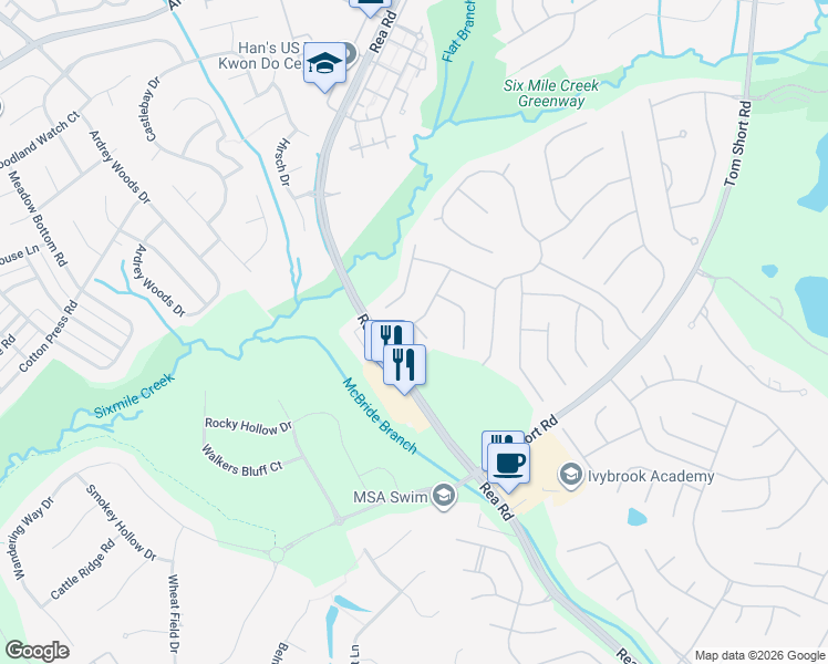 map of restaurants, bars, coffee shops, grocery stores, and more near 9101 Dartington Lane in Waxhaw
