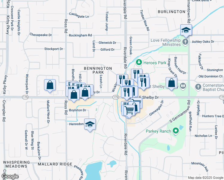 map of restaurants, bars, coffee shops, grocery stores, and more near 6895 Cleary Drive in Memphis