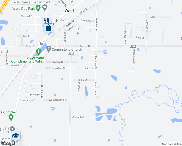 map of restaurants, bars, coffee shops, grocery stores, and more near 120 Sydney Brooke Lane in Ward