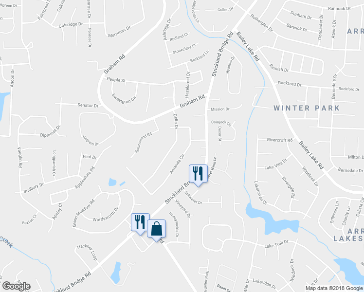 map of restaurants, bars, coffee shops, grocery stores, and more near 2203 Delta Drive in Fayetteville