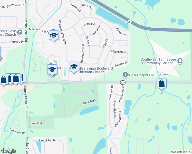 map of restaurants, bars, coffee shops, grocery stores, and more near 8736 Meadow Vale Drive in Memphis