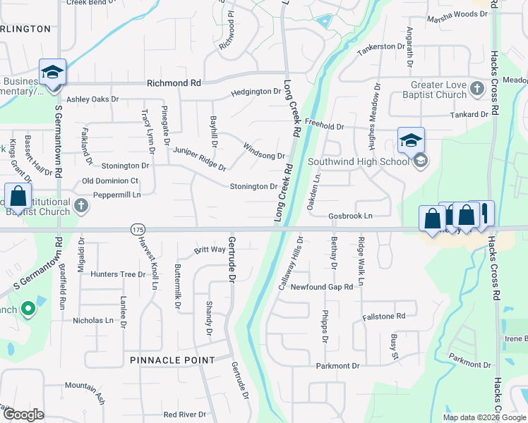 map of restaurants, bars, coffee shops, grocery stores, and more near 7600 Espie Cove in Memphis