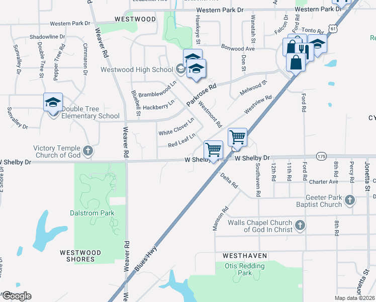 map of restaurants, bars, coffee shops, grocery stores, and more near 821 Red Leaf Lane in Memphis
