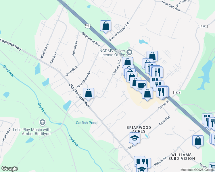 map of restaurants, bars, coffee shops, grocery stores, and more near 1818 Timber Lane Drive in Monroe