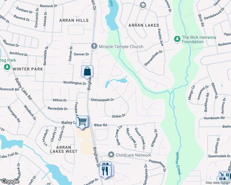 map of restaurants, bars, coffee shops, grocery stores, and more near 1746 Shiloh Drive in Fayetteville