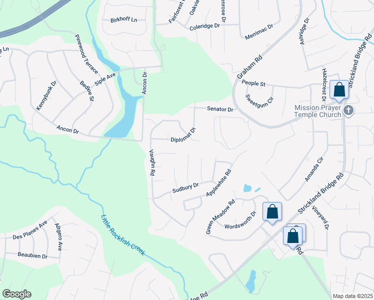 map of restaurants, bars, coffee shops, grocery stores, and more near 6754 Longparrish Court in Fayetteville