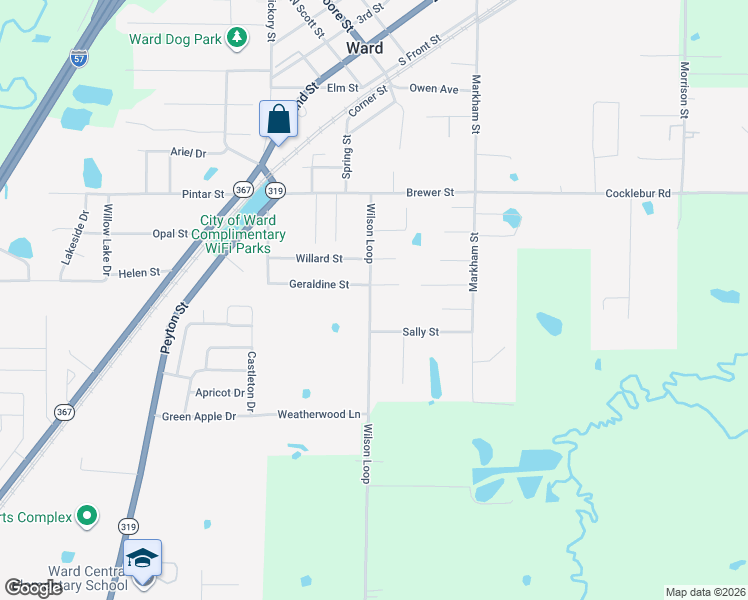 map of restaurants, bars, coffee shops, grocery stores, and more near 261 Wilson Loop in Ward