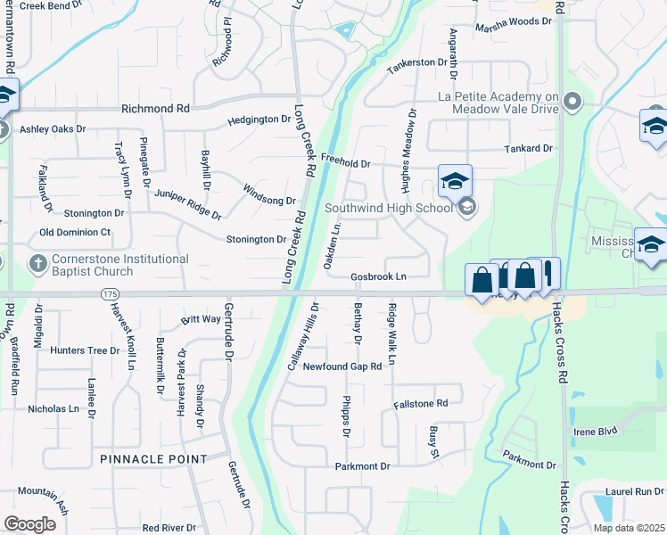 map of restaurants, bars, coffee shops, grocery stores, and more near 4638 Oakden Lane in Memphis