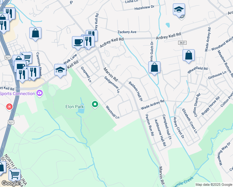 map of restaurants, bars, coffee shops, grocery stores, and more near 10909 Sedgemoor Lane in Charlotte