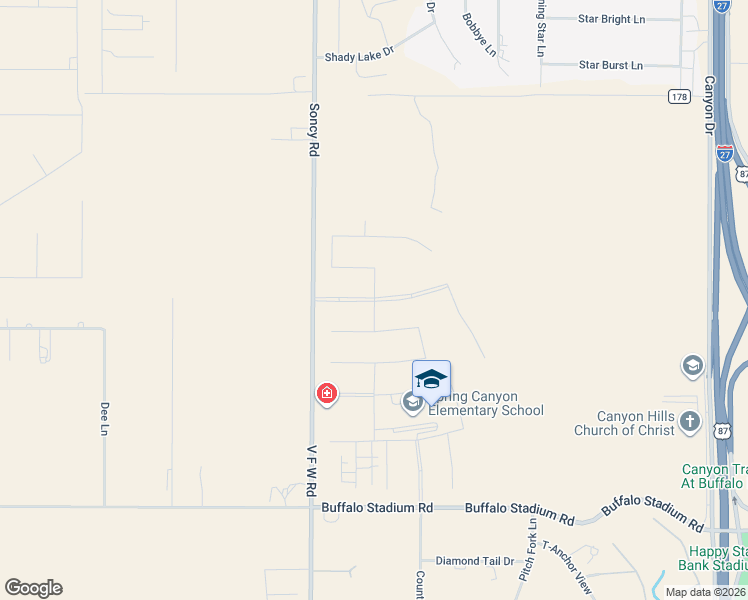 map of restaurants, bars, coffee shops, grocery stores, and more near Ranger Drive in Canyon